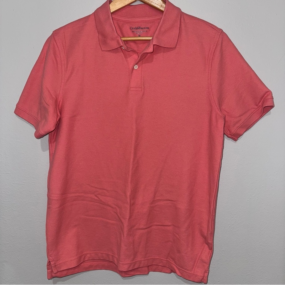 Croft & Barrow Polo Shirt Mens M Salmon Pink Coral Short Sleeve Slim Fit